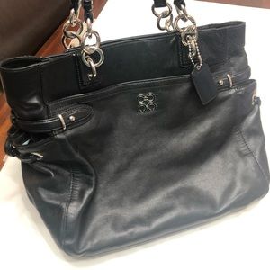 Authentic coach black leather tote bag